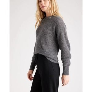 Baby Alpaca-Wool Diamond Stitch Crew Medium Charcoal New